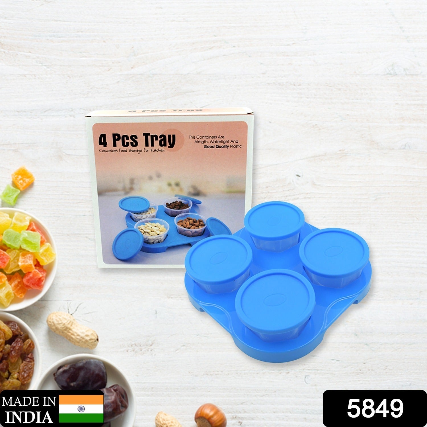 5849 Airtight Container Jar 4 Pc Set With Stylish Tray for Kitchen Unbreakable Jar Set for Multipurpose Storage ( Mukhwas Dani ) 5849 Airtight Container Jar 4 Pc Set With Stylish Tray for Kitchen Unbreakable Jar Set for Multipurpose Storage ( Mukhwas Dani )